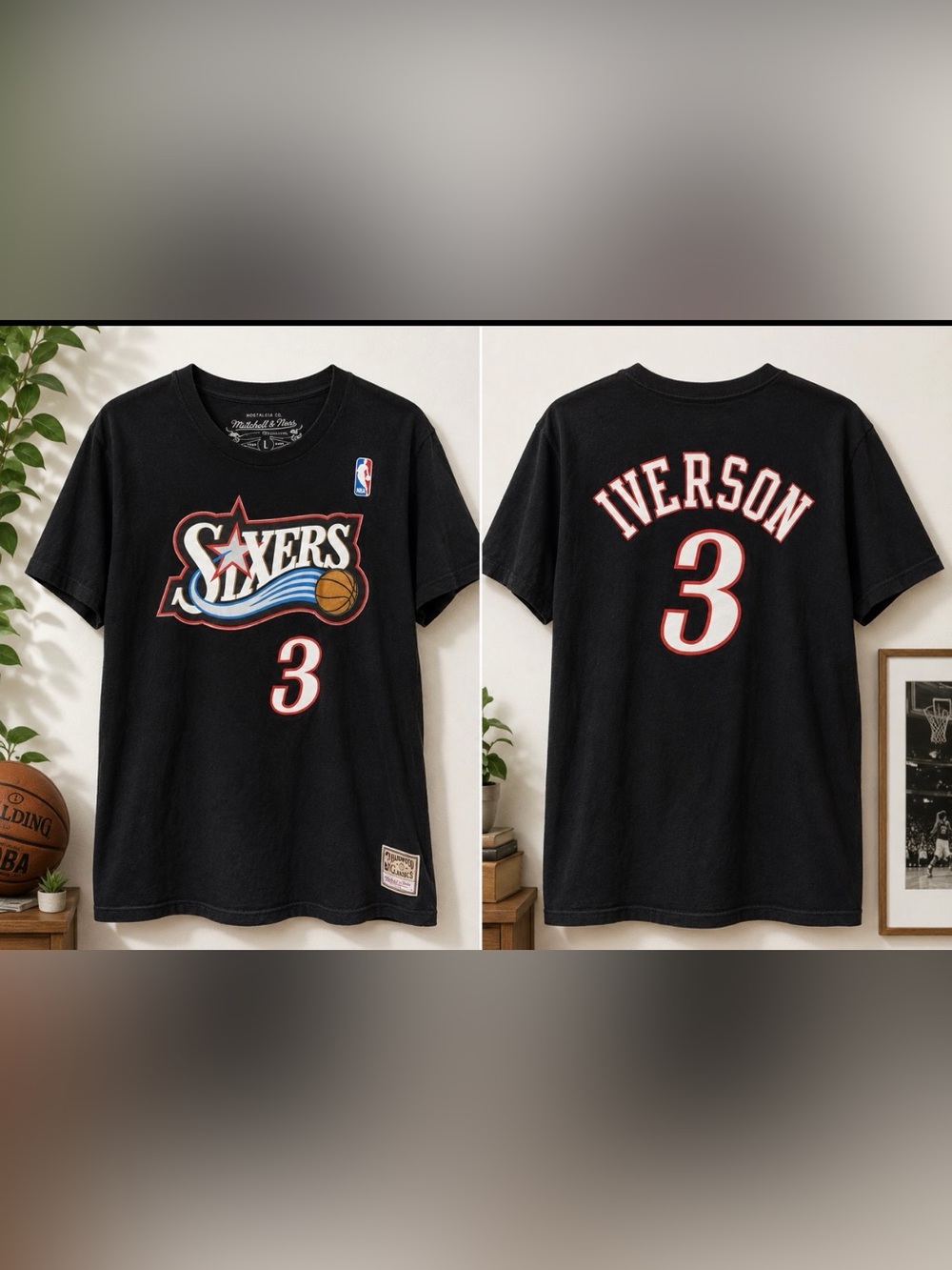 Mitchell & Ness Black Allen Iverson Sixers #3 Tee Philadelphia 76’ers t-shirt
